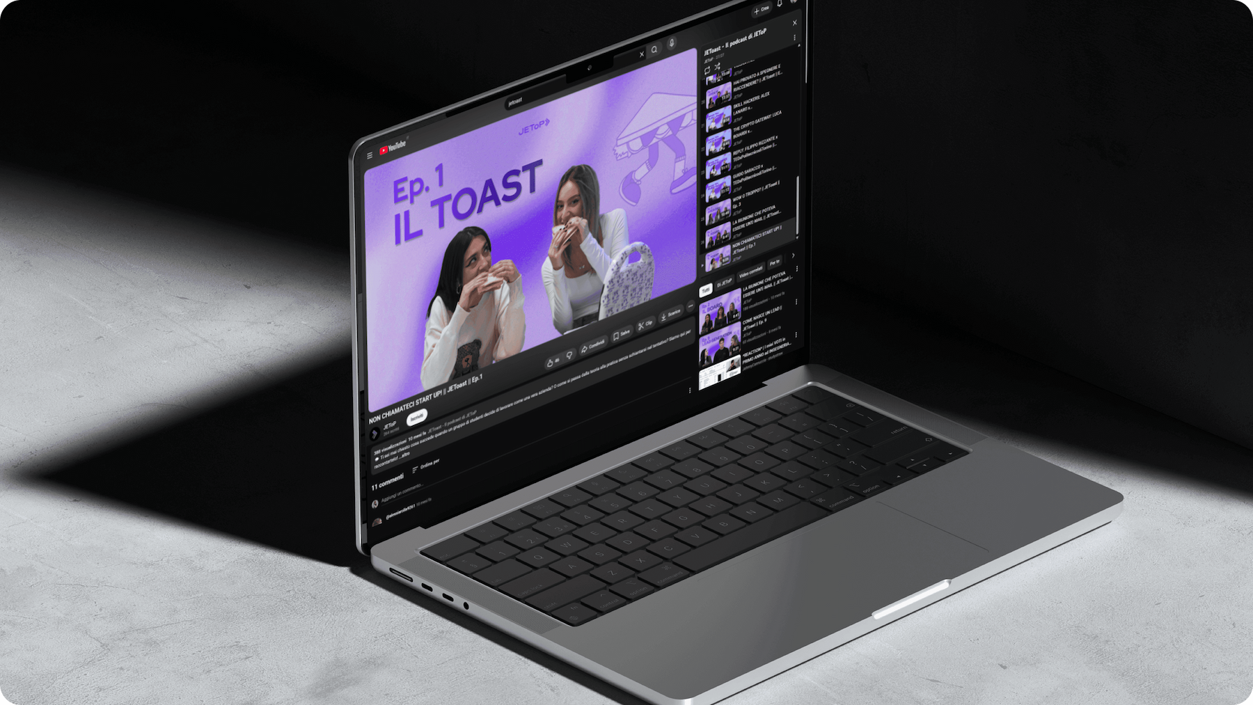 View of the JEToast podcast YouTube channel on a laptop
