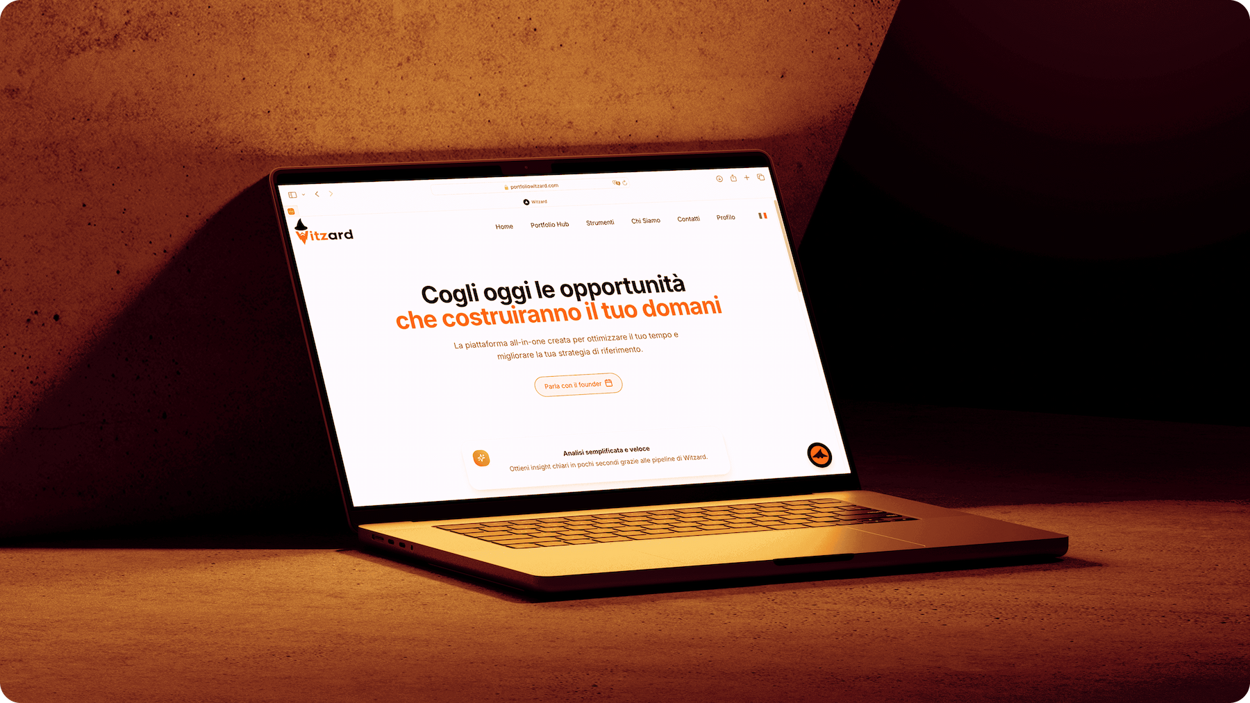 Laptop mockup of Witzard platform homepage, focusing on front-end development