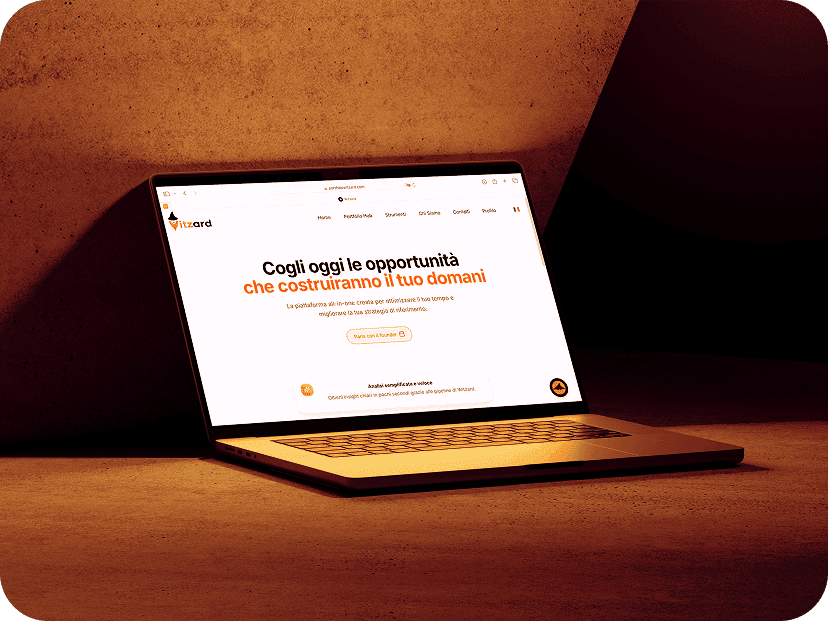 Laptop mockup of Witzard platform homepage, focusing on front-end development