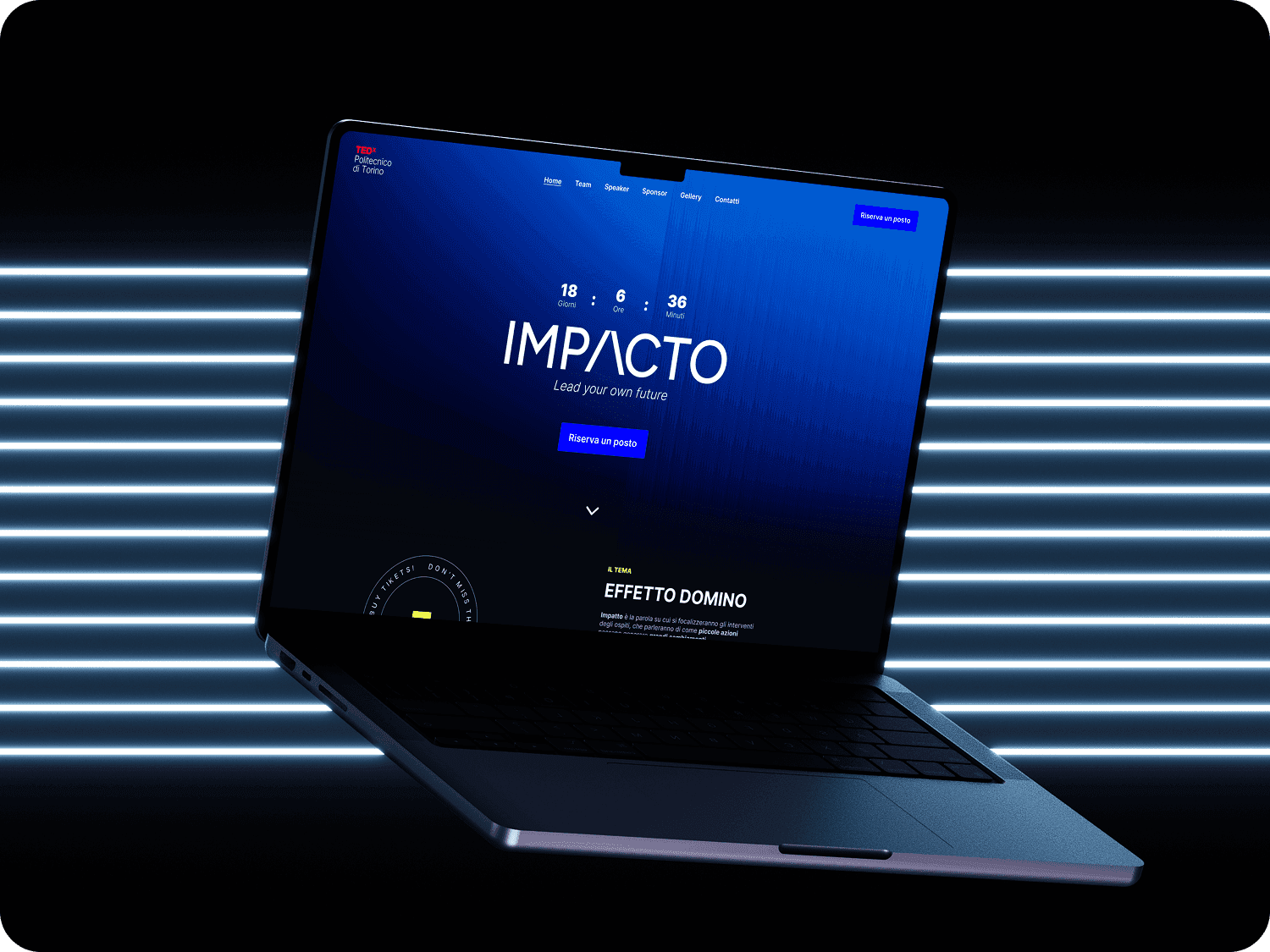 Desktop mockup of the website developed for the TEDx IMPACTO event"