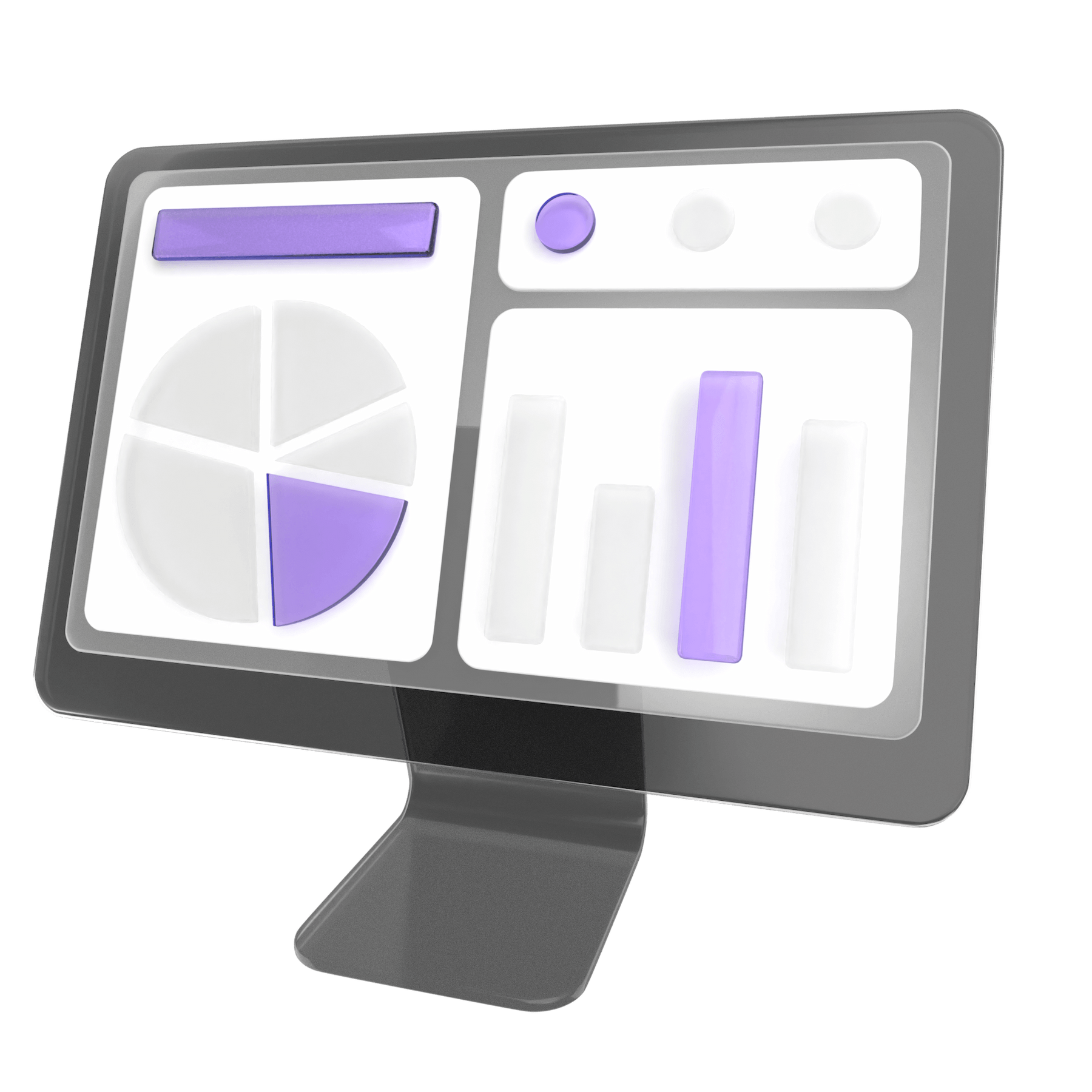 3D monitor with analytical charts for SEO market positioning analysis
