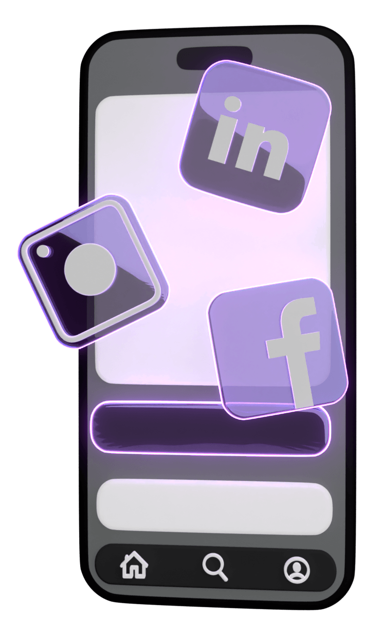 3D social media icons on a smartphone for the Graphic Advertising service