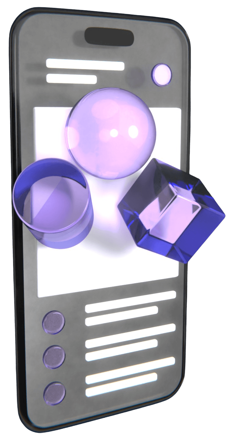 Render 3D di uno smartphone per il servizio di sviluppo applicazioni mobile iOS e Android
