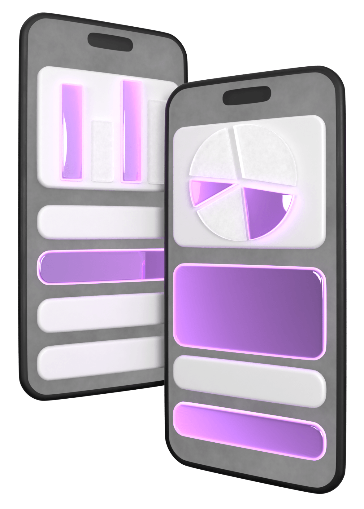 Smartphone screens displaying charts and data for the Social and Website Reporting service