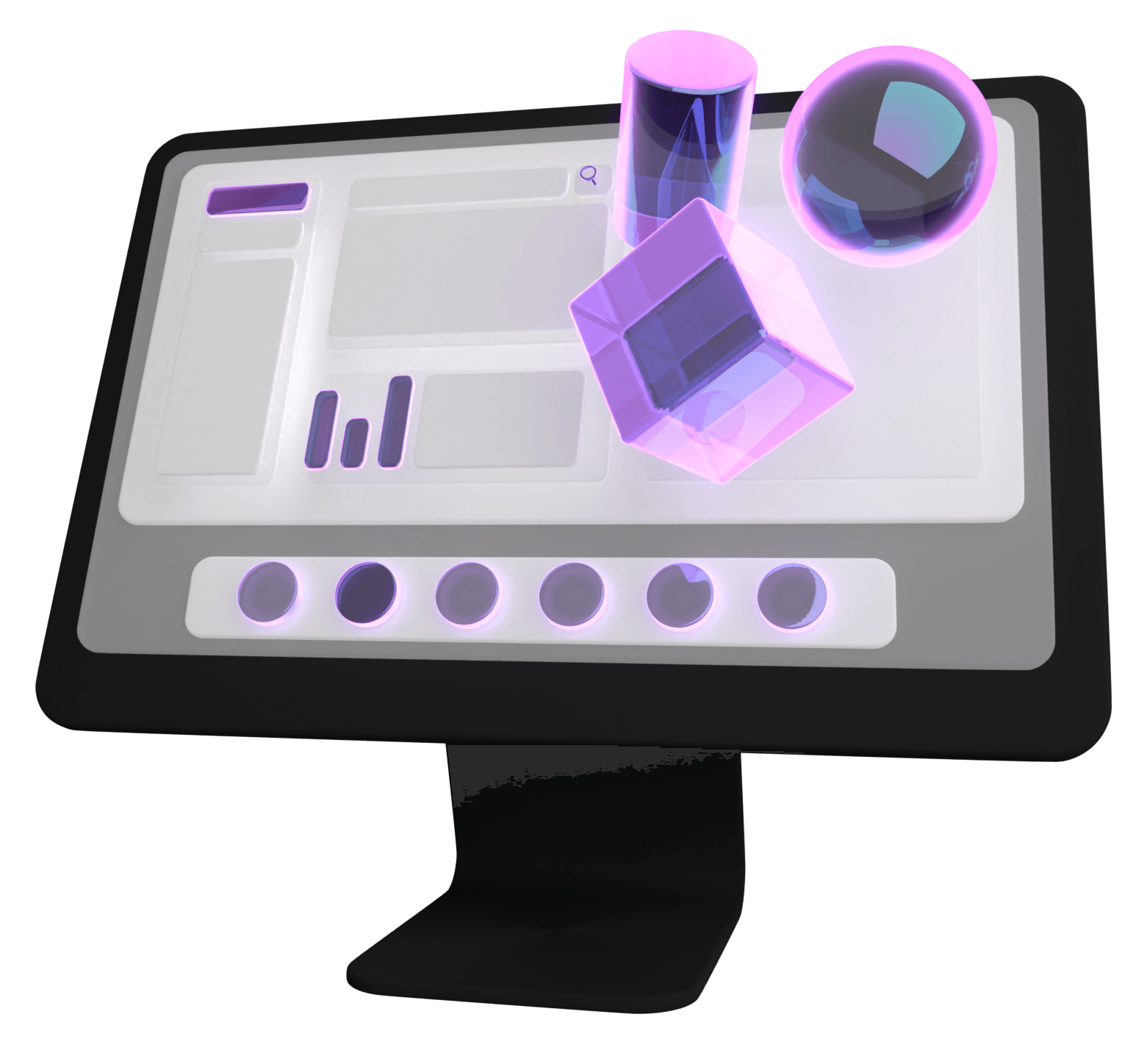 Mockup 3D di interfaccia utente su monitor per servizi di web design e progettazione UX/UI