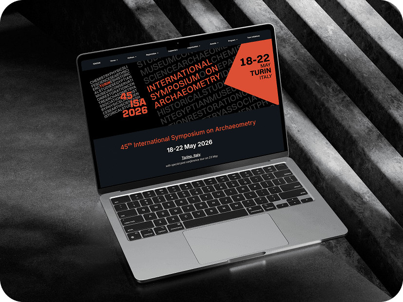 Computer displaying the homepage of the website developed for the ISA 2026 conference