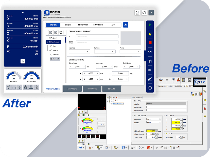 Before and After comparison of the laser cutting interface design